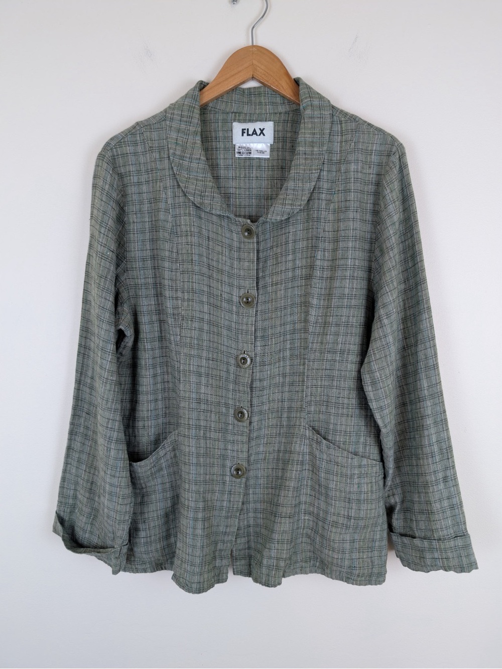 FLAX Plaid Linen Button Down Shirt Jacket